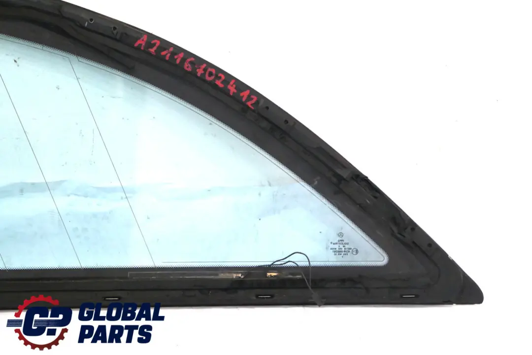 Right O/S Side Window Green Glass AS2 to Mercedes E-Class S211 Rear with Part number A2116702412 Mercedes E-Class S211 Rear Right O/S Side Window Green Glass AS2 - SKU A2116702412 - Part number A2116702412