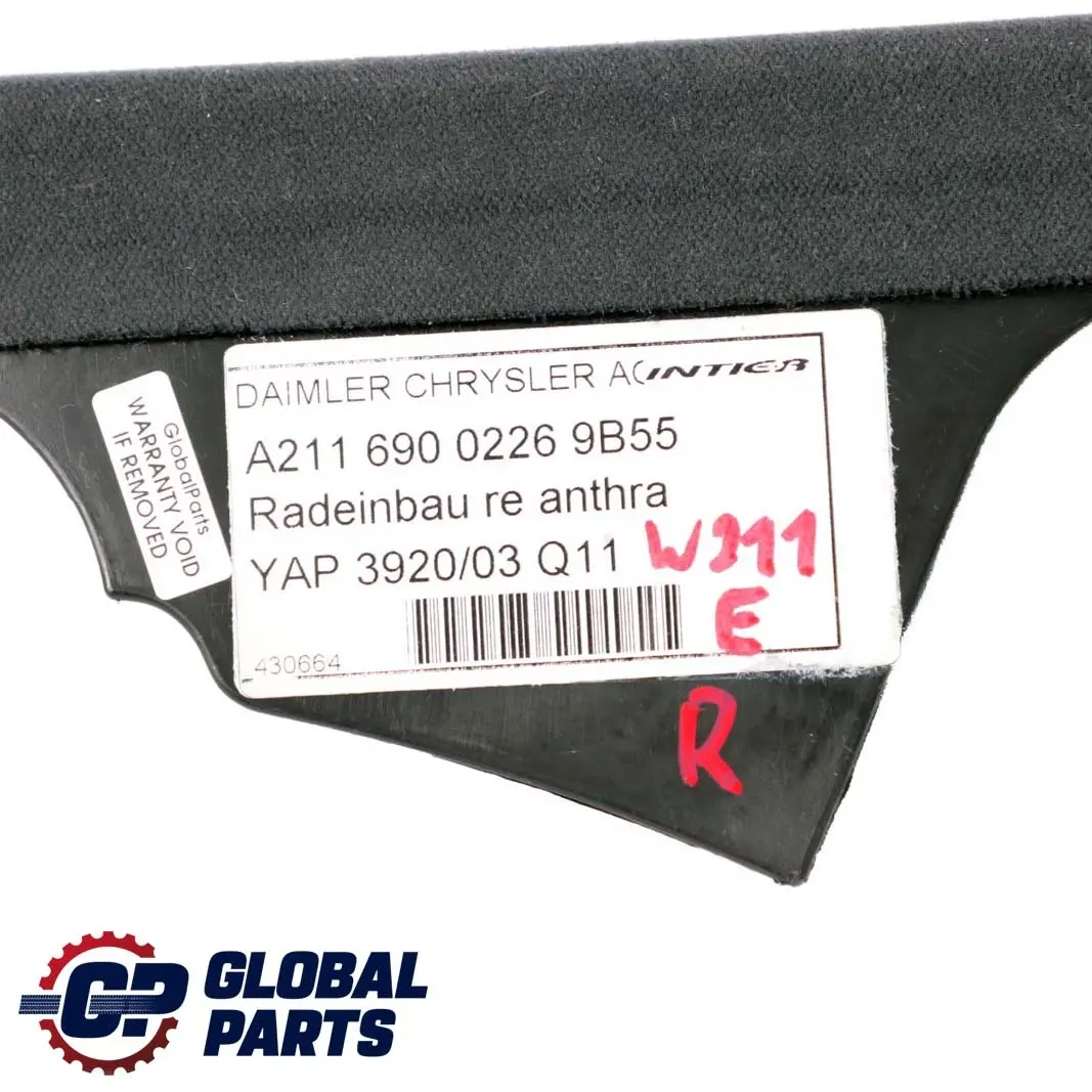 Pannello copertura soglia porta posteriore destra per Mercedes E W211 con numero di parte A2116900226 Mercedes E W211 Pannello copertura soglia porta posteriore destra - SKU A2116900226 - Numero di parte A2116900226