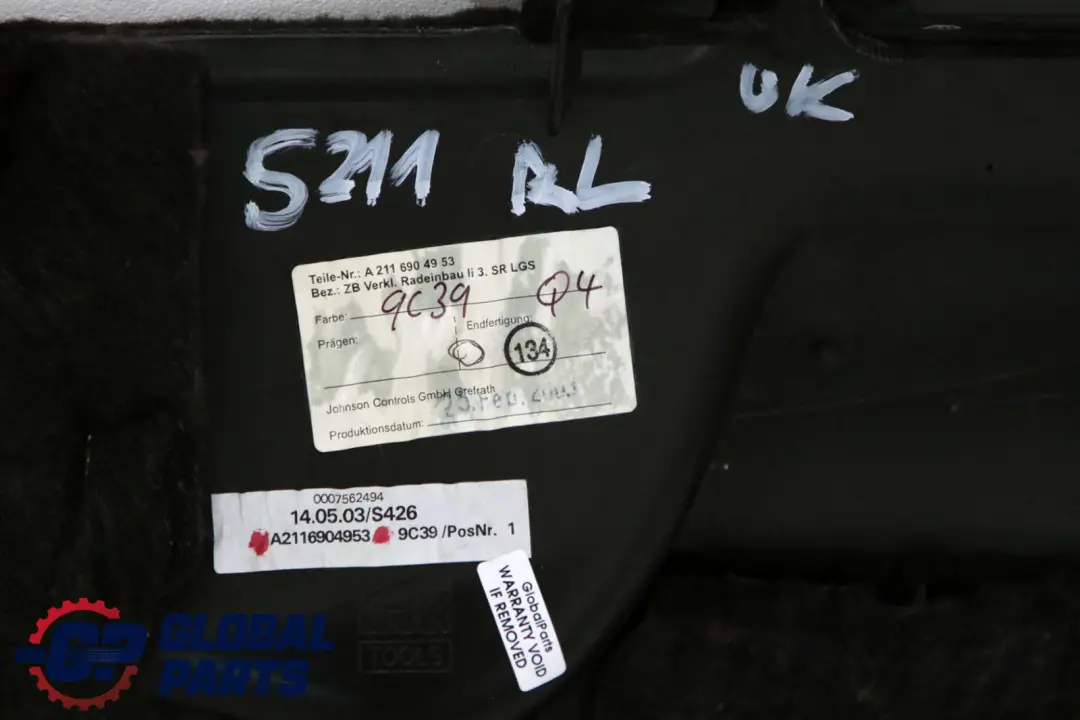 Luggage Boot Fairing Cover Left Black to Mercedes E-Class S211 Rear with Part number A2116904953 Mercedes E-Class S211 Rear Luggage Boot Fairing Cover Left Black - SKU A2116904953 - Part number A2116904953