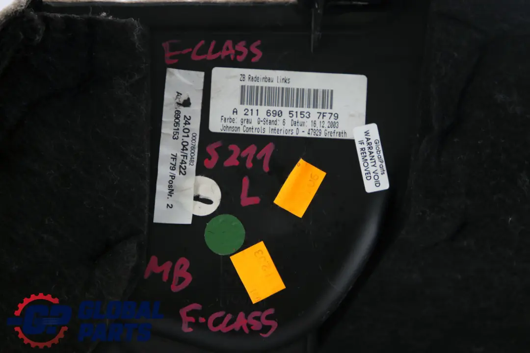 Luggage Boot Fairing Cover Left N/S to Mercedes E-Class S211 Rear with Part number A2116905153 Mercedes E-Class S211 Rear Luggage Boot Fairing Cover Left N/S - SKU A2116905153 - Part number A2116905153