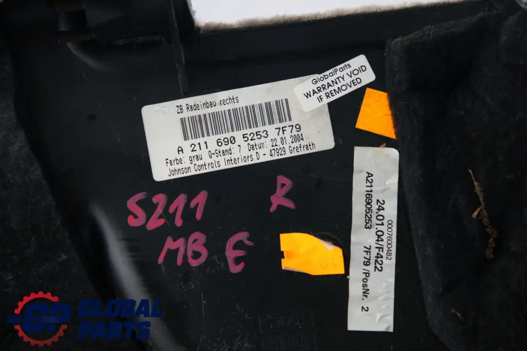 Luggage Boot Fairing Cover Right O/S to Mercedes E-Class S211 Rear with Part number A2116905253 Mercedes E-Class S211 Rear Luggage Boot Fairing Cover Right O/S - SKU A2116905253 - Part number A2116905253