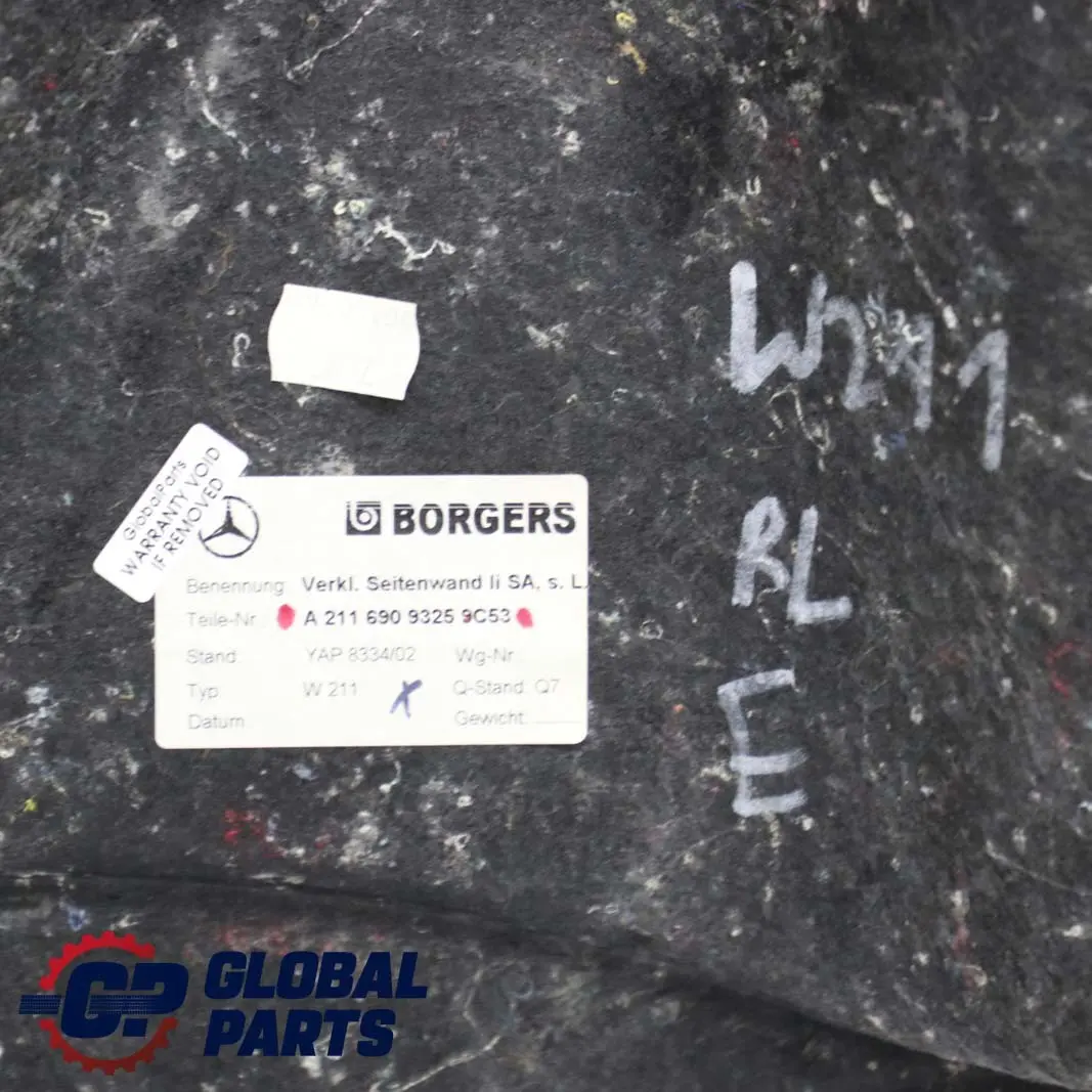 Mercedes-Benz E W211 Saloon Rear Left N/S Trunk Interior Cover Panel Trim to with Part number A2116909325 Mercedes-Benz E W211 Saloon Rear Left N/S Trunk Interior Cover Panel Trim - SKU A2116909325 - Part number A2116909325