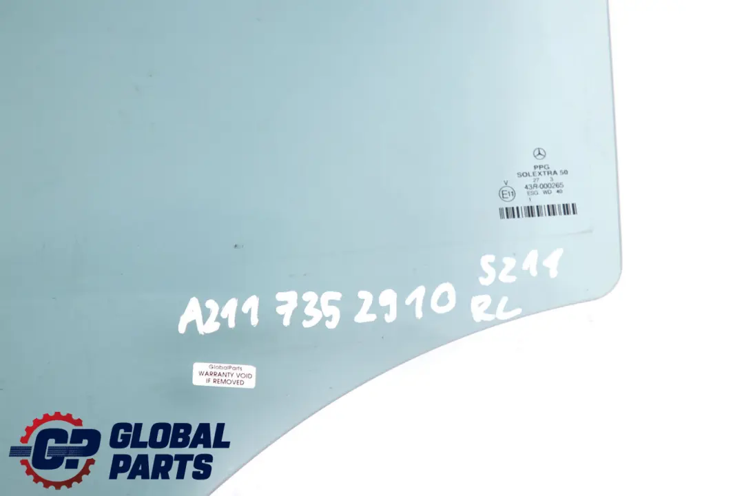 Door Left N/S Window Glass AS2 Glazing to Mercedes S211 Rear with Part number A2117352910 Mercedes S211 Rear Door Left N/S Window Glass AS2 Glazing - SKU A2117352910 - Part number A2117352910