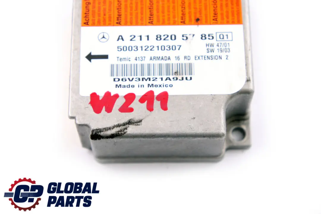 Sistema de Airbag Unidad de Control Módulo ECU para Mercedes W211 S211 con número de pieza A2118205785 Mercedes W211 S211 Sistema de Airbag Unidad de Control Módulo ECU - SKU A2118205785 - Número de pieza A2118205785