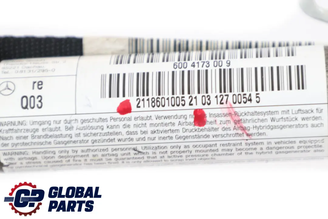 Estete Airbag rideau latéral droit rabattable pour Mercedes S211 à propos du numéro de pièce A2118601005 Mercedes S211 Estete Airbag rideau latéral droit rabattable - SKU A2118601005 - Numéro de pièce A2118601005