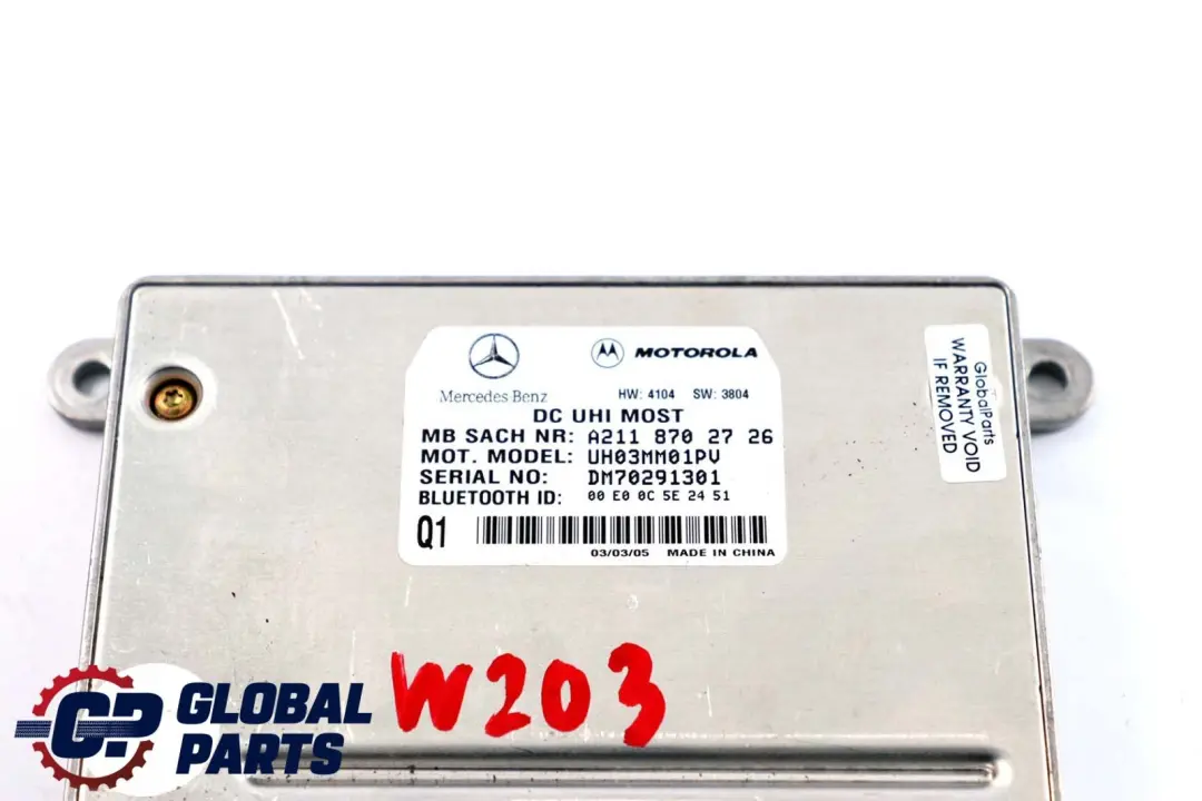 Bluetooth Control Unit Module ECU pour Mercedes C E W203 W211 à propos du numéro de pièce A2118702726 Mercedes C E W203 W211 Bluetooth Control Unit Module ECU - SKU A2118702726 - Numéro de pièce A2118702726