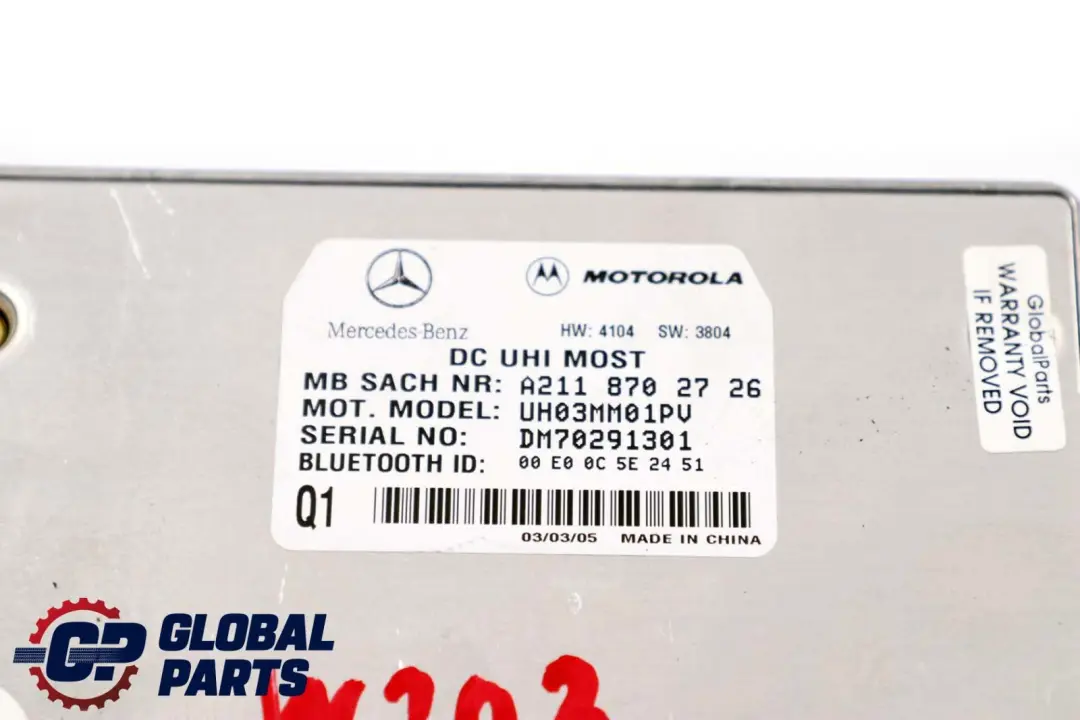 Mercedes C E Class W203 W211 Bluetooth Control Unit Module ECU - SKU A2118702726 - Part number A2118702726