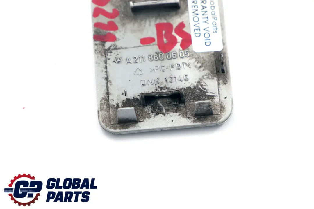 Bumper Hook Cover Cap Brilliant Silver to Mercedes E-Class S211 Rear with Part number A2118800605 Mercedes E-Class S211 Rear Bumper Hook Cover Cap Brilliant Silver - SKU A2118800605-BS - Part number A2118800605