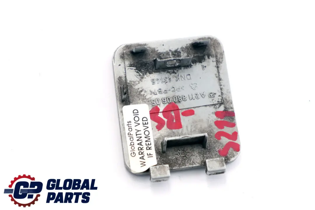 Bumper Hook Cover Cap Brilliant Silver to Mercedes E-Class S211 Rear with Part number A2118800605 Mercedes E-Class S211 Rear Bumper Hook Cover Cap Brilliant Silver - SKU A2118800605-BS - Part number A2118800605