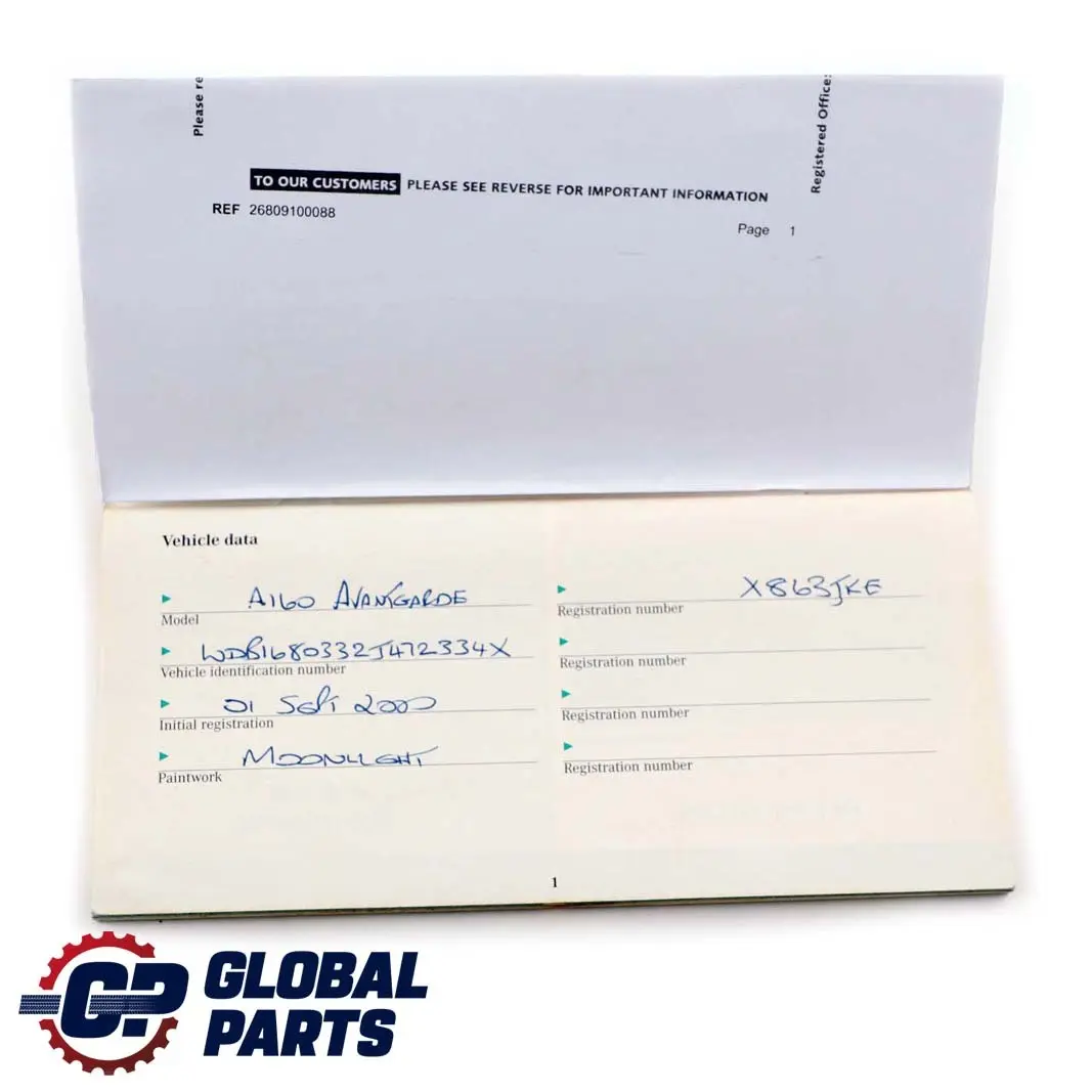 A160 Service Book Only to Mercedes A-Class W168 with Part number A1695847581 Mercedes A-Class W168 A160 Service Book Only - SKU A2155844393 - Part number A1695847581
