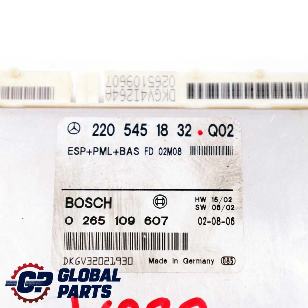 Mercedes-Benz CL S C215 W220 ESP PML BAS Control Unit Module ECU to with Part number A2205451832 Mercedes-Benz CL S C215 W220 ESP PML BAS Control Unit Module ECU - SKU A2205451832 - Part number A2205451832
