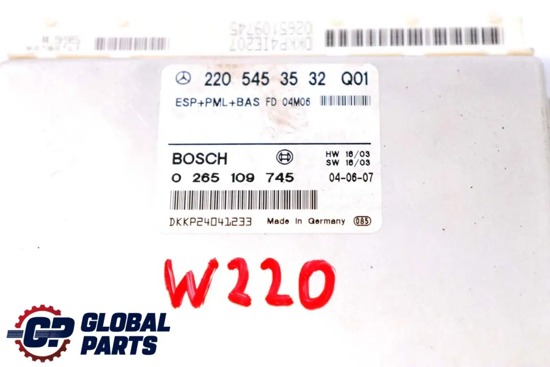 ESP PML BAS Stability Control Unit Module to Mercedes CL S C215 W220 with Part number A2205453532 Mercedes CL S C215 W220 ESP PML BAS Stability Control Unit Module - SKU A2205453532 - Part number A2205453532