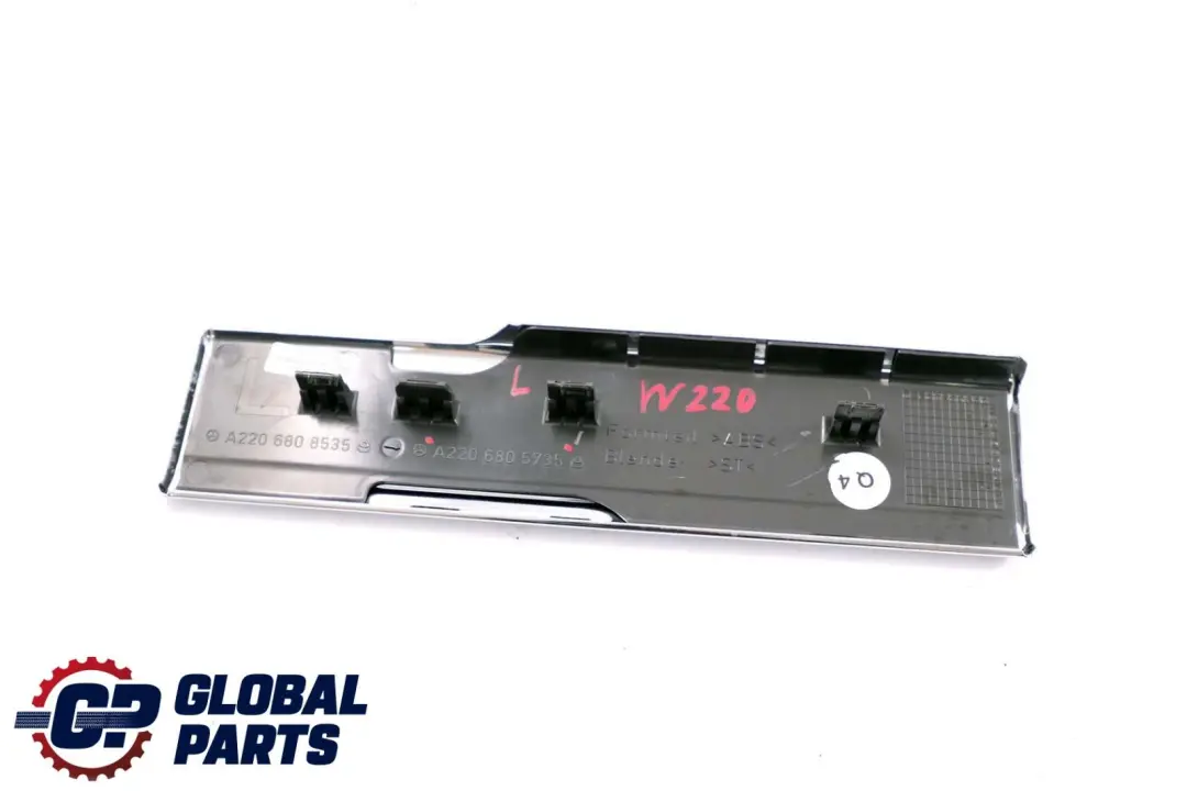 Left Door Sill Plate Step Entrance Cover Trim to Mercedes W220 Rear with Part number A2206805735 Mercedes W220 Rear Left Door Sill Plate Step Entrance Cover Trim - SKU A2206805735 - Part number A2206805735