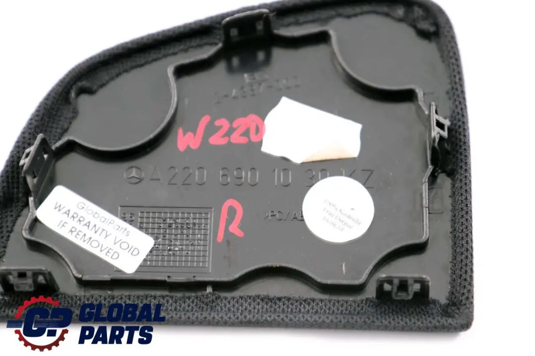 Parcel Shelf Speaker Cover Trim Right O/S to Mercedes S-Class W220 with Part number A2206901030 Mercedes S-Class W220 Parcel Shelf Speaker Cover Trim Right O/S - SKU A2206901030 - Part number A2206901030