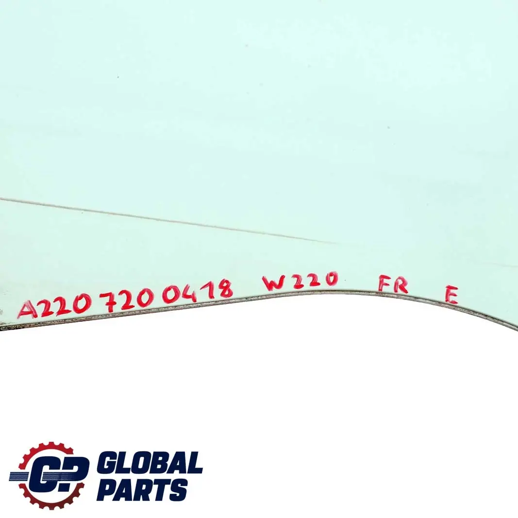 Front Right O/S Window Glass AS2 Green to Mercedes W220 with Part number A2207200418 Mercedes W220 Front Right O/S Window Glass AS2 Green - SKU A2207200418 - Part number A2207200418