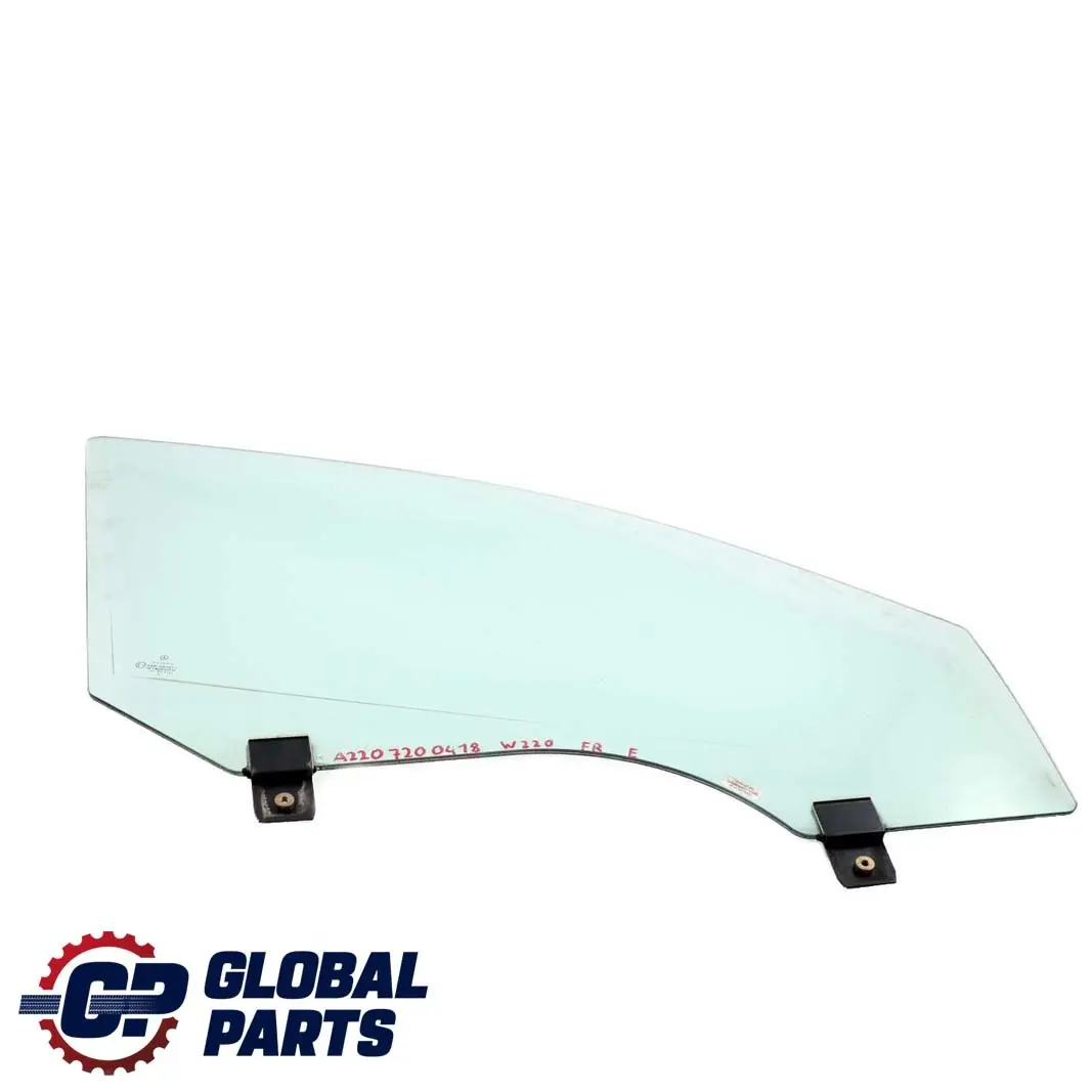 Front Right O/S Window Glass AS2 Green to Mercedes W220 with Part number A2207200418 Mercedes W220 Front Right O/S Window Glass AS2 Green - SKU A2207200418 - Part number A2207200418