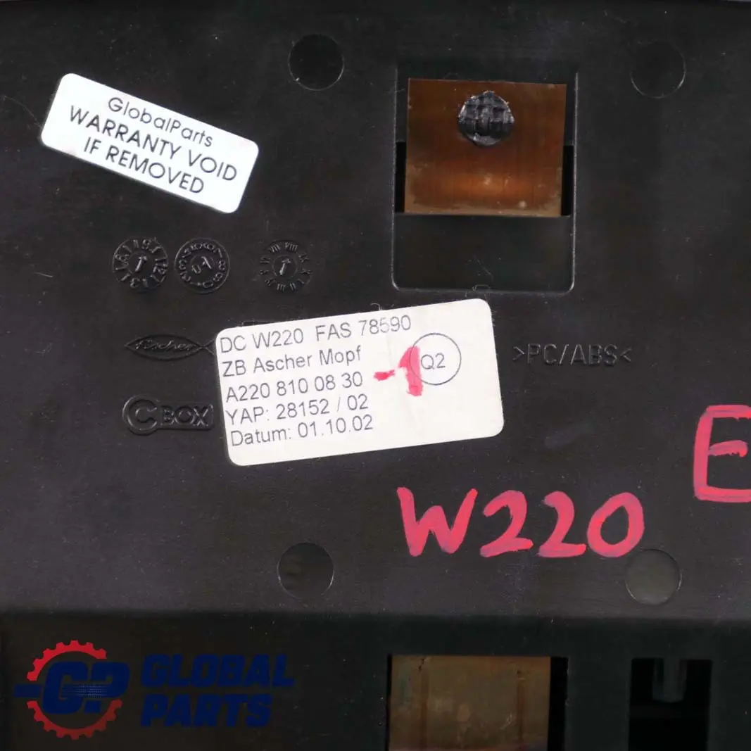 Clase W220 Consola Central Tablero Frontal Bandeja Cenicero para Mercedes con número de pieza A2208100830 Mercedes Clase W220 Consola Central Tablero Frontal Bandeja Cenicero - SKU A2208100830-1 - Número de pieza A2208100830
