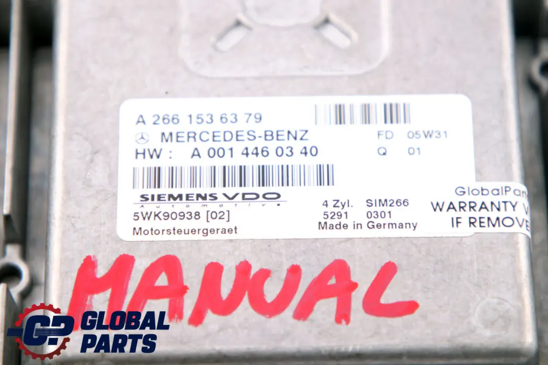  Mercedes-Benz A-Class W169 A150 Engine Control Unit Module Manual - SKU A2661536379 - Part number A2661536379