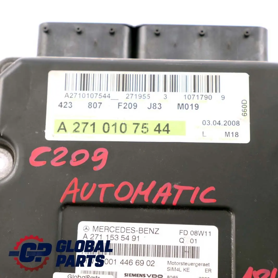 Control Unit Module Automatic to Mercedes W203 W204 W211 C209 Engine with Part number A2710107544 Mercedes W203 W204 W211 C209 Engine Control Unit Module Automatic - SKU A2710107544 - Part number A2710107544