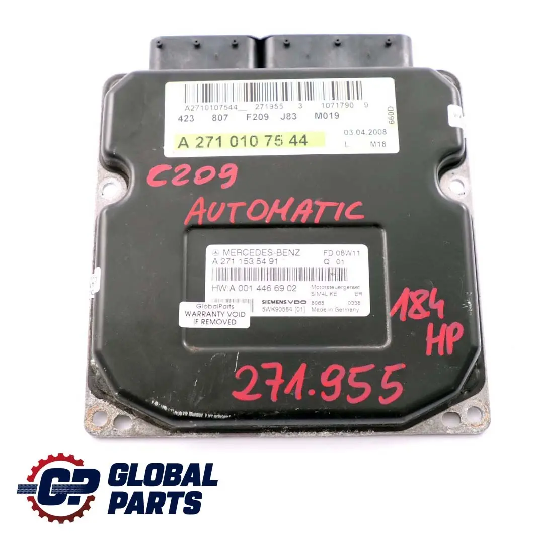 Control Unit Module Automatic to Mercedes W203 W204 W211 C209 Engine with Part number A2710107544 Mercedes W203 W204 W211 C209 Engine Control Unit Module Automatic - SKU A2710107544 - Part number A2710107544