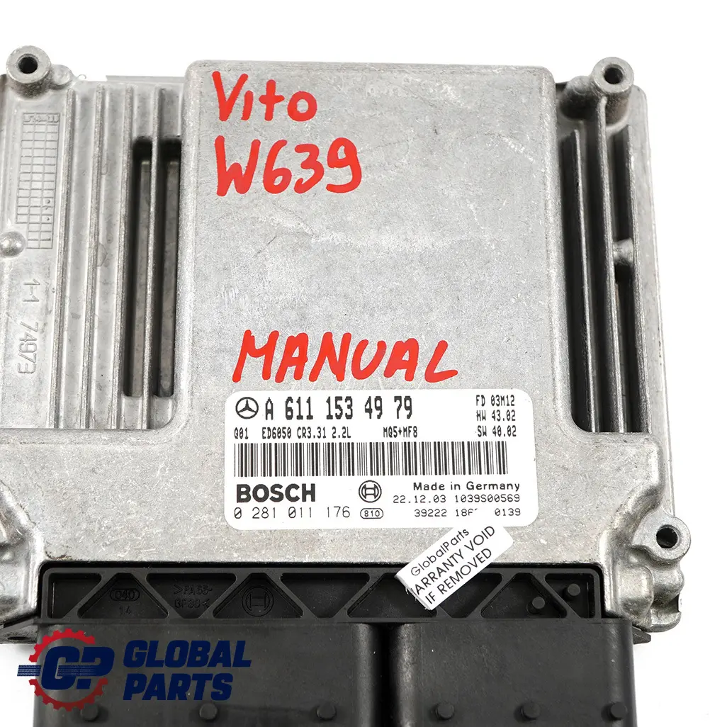  Mercedes-Benz Vito Viano W639 Engine Control Unit Module ECU Manual - SKU A6111534979 - Part number A6111534979
