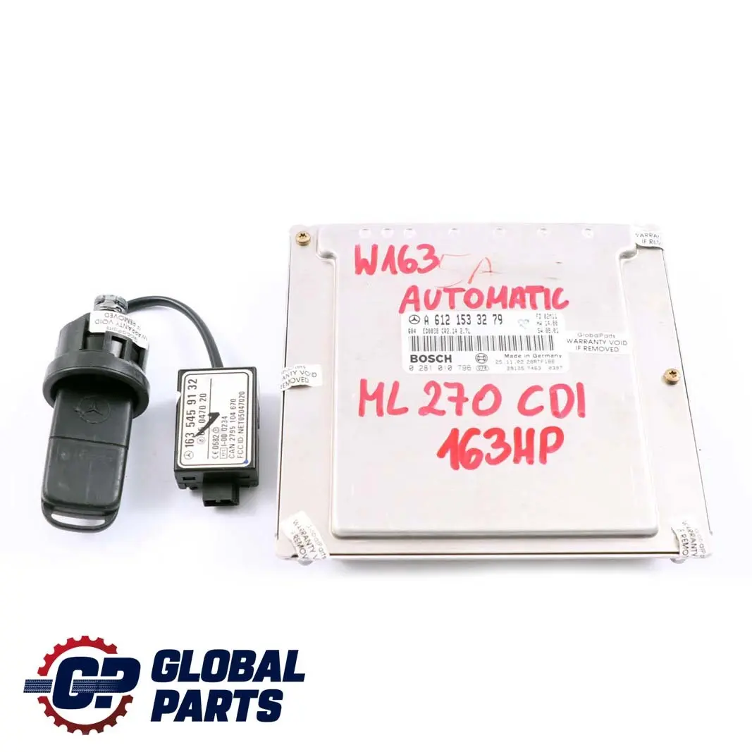 Mercedes-Benz ML W163 270 CDI Engine Control ECU Kit Key Automatic to with Part number A6121533279 Mercedes-Benz ML W163 270 CDI Engine Control ECU Kit Key Automatic - SKU A6121533279 - Part number A6121533279