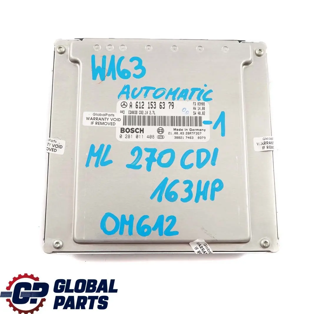  Mercedes-Benz ML W163 270 CDI Unite de Commande Moteur + Cle Autom - SKU A6121536379-1 - Numéro de pièce A6121536379