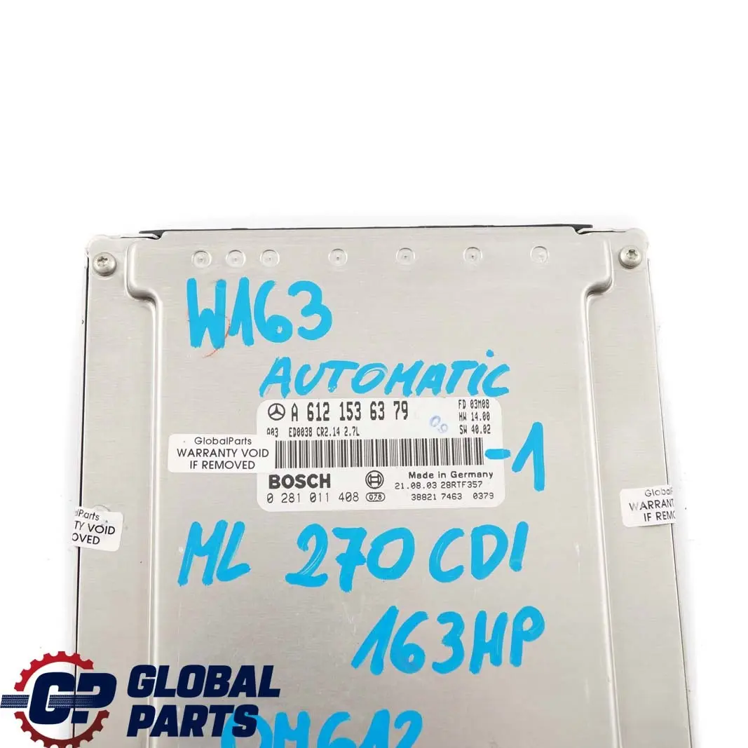 Mercedes-Benz ML W163 270 CDI Unite de Commande Moteur + Cle Autom - SKU A6121536379-1 - Numéro de pièce A6121536379