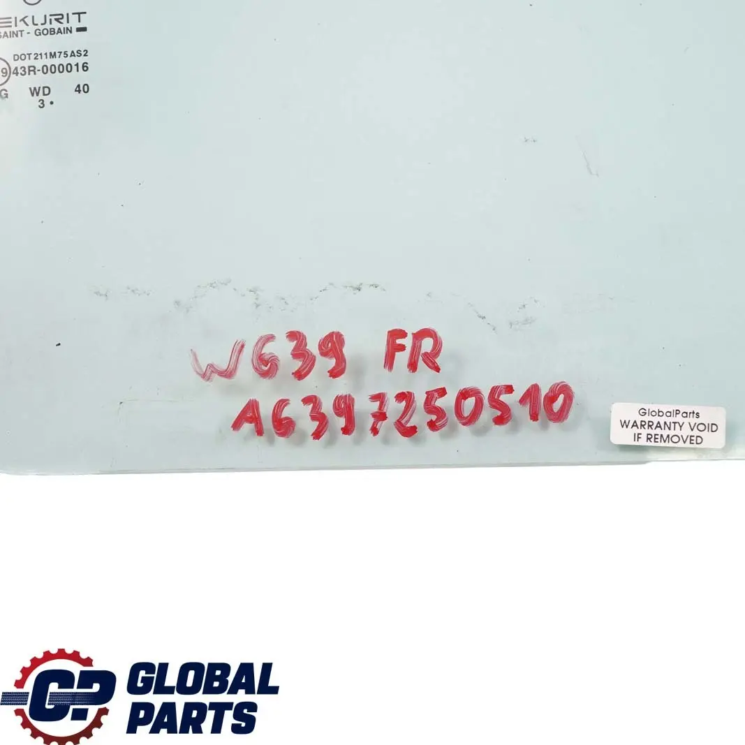  Door Window Mercedes Vito W639 Front Right O/S Glass Green AS2 - SKU A6397250510 - Part number A6397250510