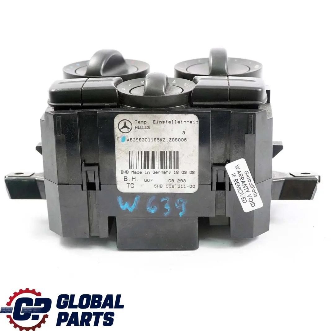 Mercedes Vito W639 Air Conditioning Unit Control Switch Panel - SKU A6398301185 - Part number A6398301185