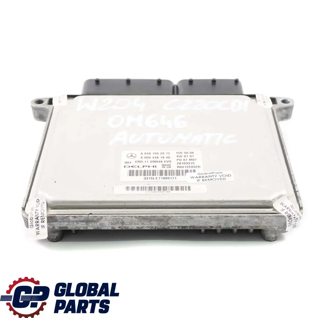  Mercedes-Benz W204 C220CDI Diesel Engine Control Unit Module ECU - SKU A6461502072 - Part number A6461502072