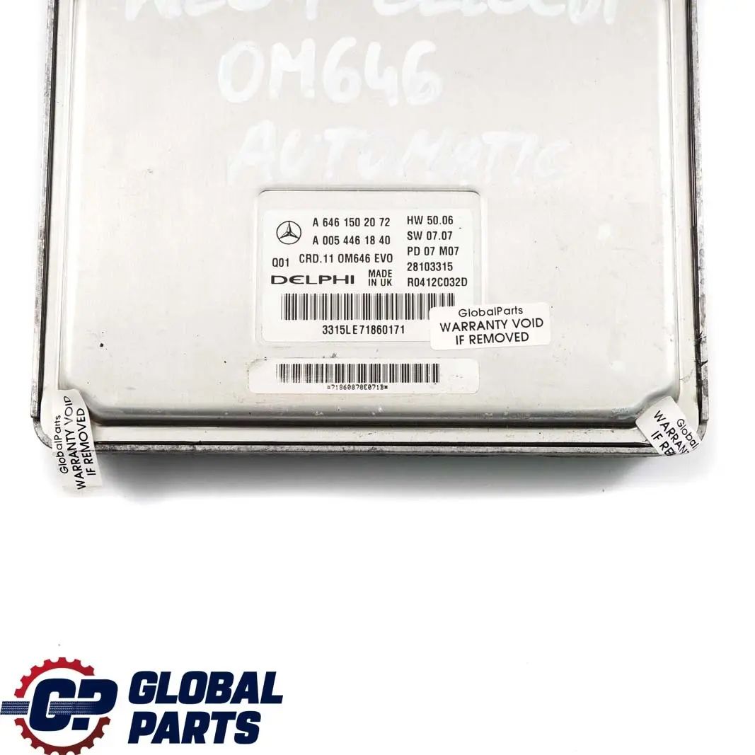  Mercedes-Benz W204 C 220 CDI C220CDI Unite De Commande L'Unite Du Moteur - SKU A6461502072 - Numéro de pièce A6461502072