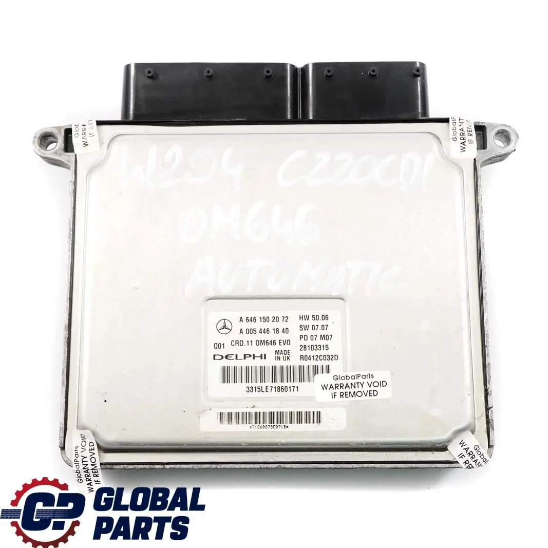 Mercedes-Benz W204 C220CDI Diesel Engine Control Unit Module ECU - SKU A6461502072 - Part number A6461502072