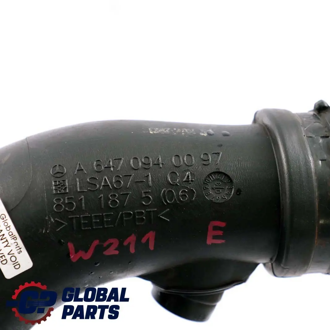 Mercedes-Benz W211 E 270 CDI Diesel Turbo Charger Intake Hose Pipe to with Part number A6470940097 Mercedes-Benz W211 E 270 CDI Diesel Turbo Charger Intake Hose Pipe - SKU A6470940097 - Part number A6470940097