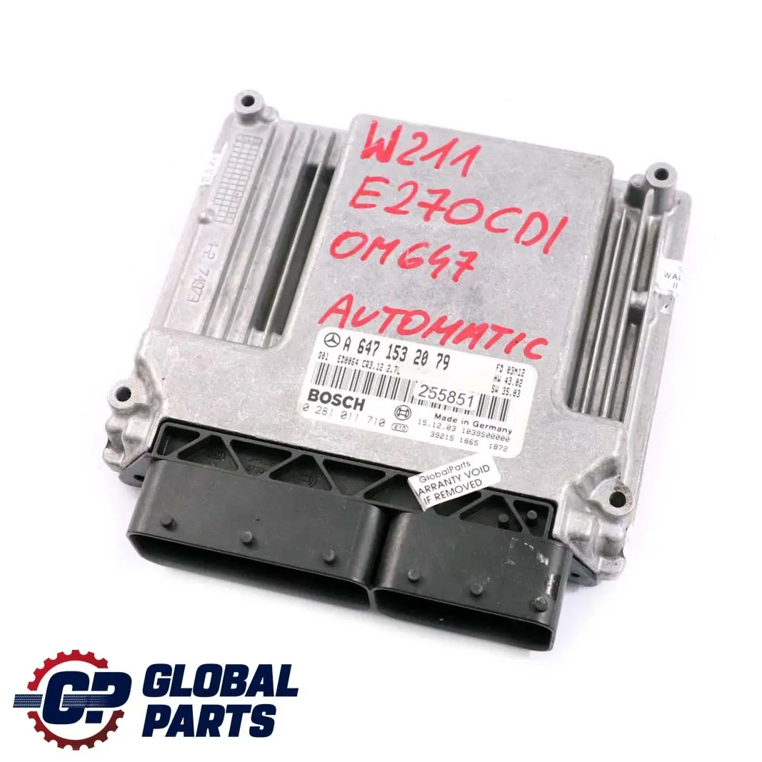 Mercedes-Benz W211 E270 CDI Engine Control Unit Module Automatic to with Part number A6471532079 Mercedes-Benz W211 E270 CDI Engine Control Unit Module Automatic - SKU A6471532079 - Part number A6471532079