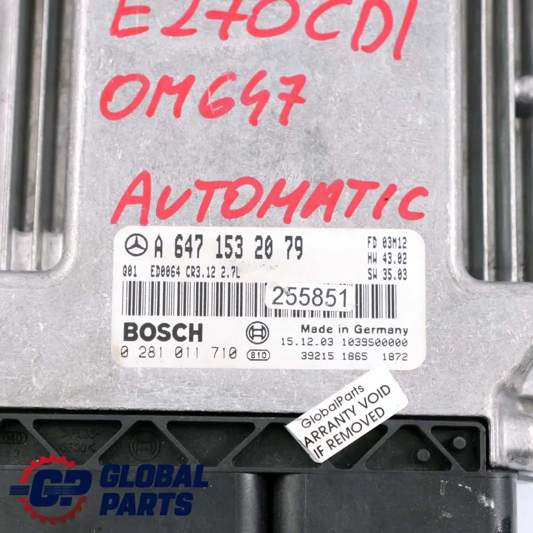 Mercedes W211 E270 CDI Modulo de Unidad de Control Motor Automatico - SKU A6471532079 - Número de pieza A6471532079