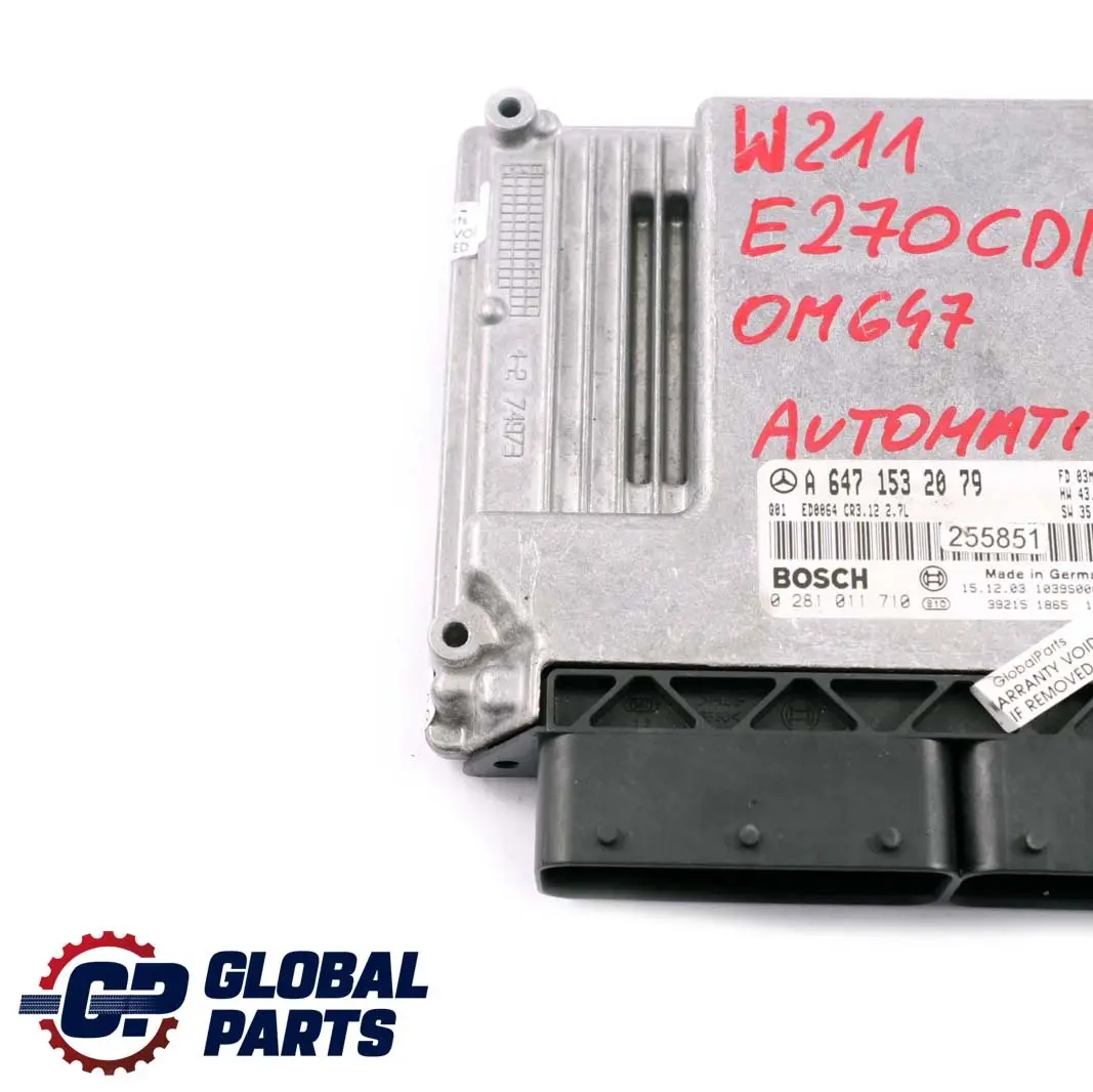 Mercedes-Benz W211 E270 CDI Engine Control Unit Module Automatic to with Part number A6471532079 Mercedes-Benz W211 E270 CDI Engine Control Unit Module Automatic - SKU A6471532079 - Part number A6471532079