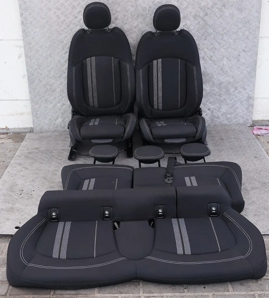 Cloth Interior Seats Double Stripe Carbon Black Door Cards to BMW Mini F55 Sport with Part number F55 Cloth Sport Seats BMW Mini F55 Sport Cloth Interior Seats Double Stripe Carbon Black Door Cards - SKU rhd-F55 Cloth Sport Seats - Part number F55 Cloth Sport Seats