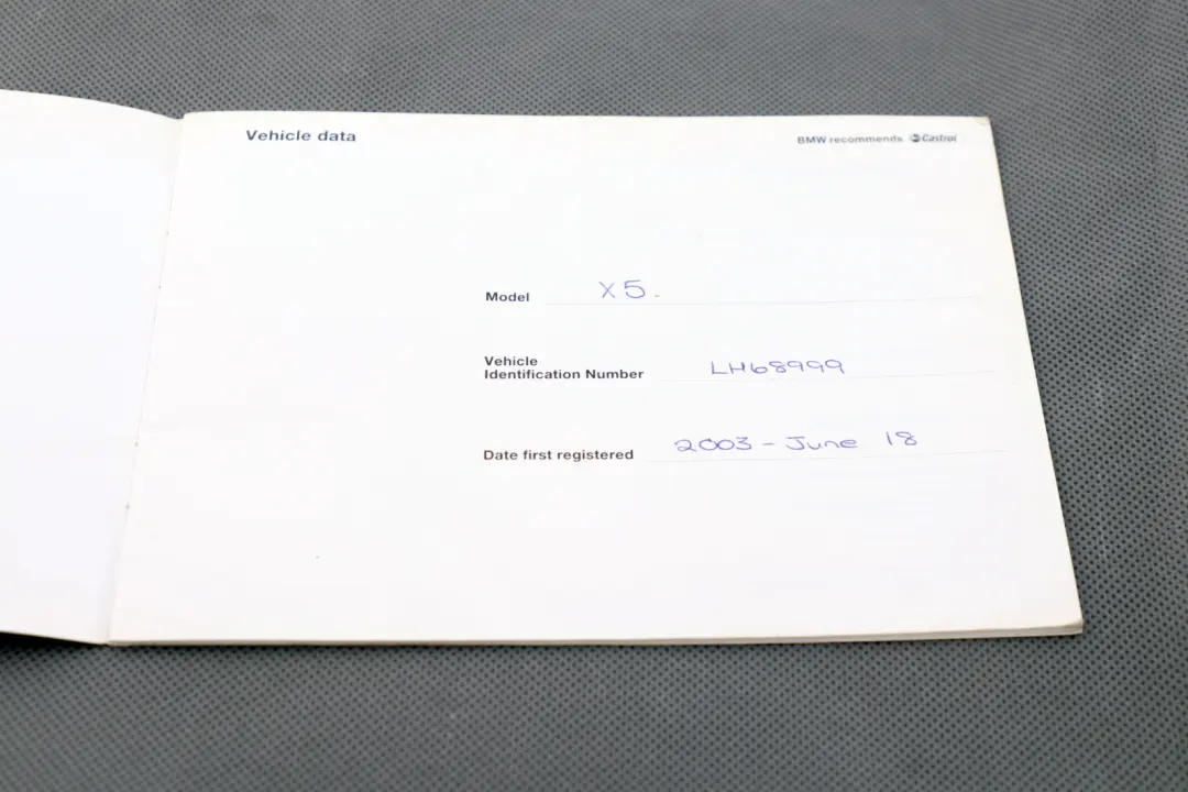 BMW X5 Series E53 1 Service Booklet Owner's Handbook Case Pouch Wallet - SKU P-0157089-1 - Part number 0157089