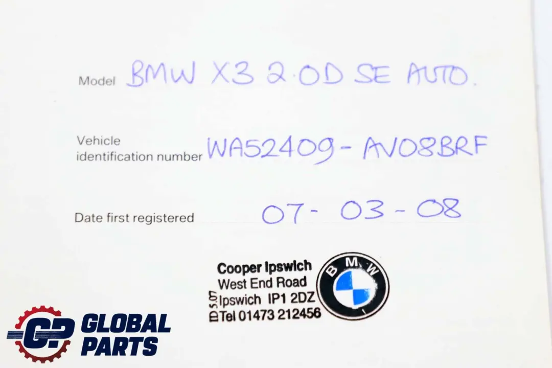 BMW X3 Series 2 E83 LCI Service Booklet Owner's Handbook Pouch Case Wallet - SKU P0014226-2 - Part number 0014226