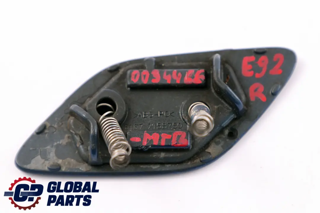 Washer Spray Bumper Front Right O/S Montegoblau Blue to BMW E92 E93 Cover with Part number 7158750 BMW E92 E93 Cover Washer Spray Bumper Front Right O/S Montegoblau Blue - SKU P0034466-MTB - Part number 7158750