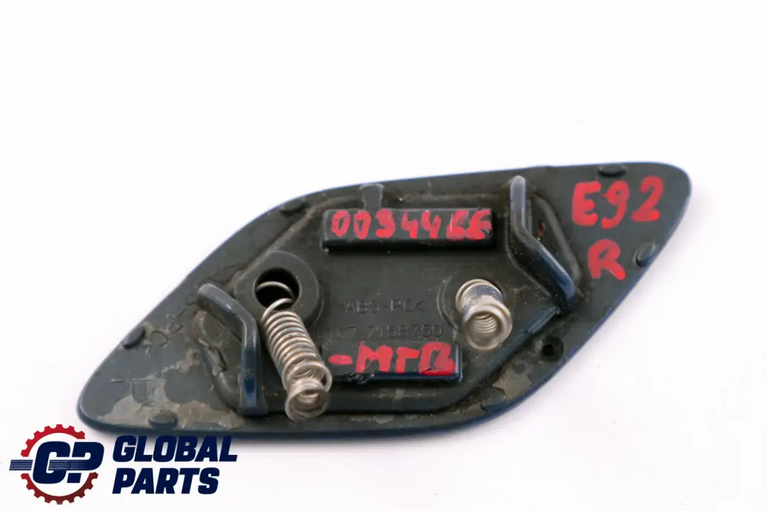 Washer Spray Bumper Front Right O/S Montegoblau Blue to BMW E92 E93 Cover with Part number 7158750 BMW E92 E93 Cover Washer Spray Bumper Front Right O/S Montegoblau Blue - SKU P0034466-MTB - Part number 7158750