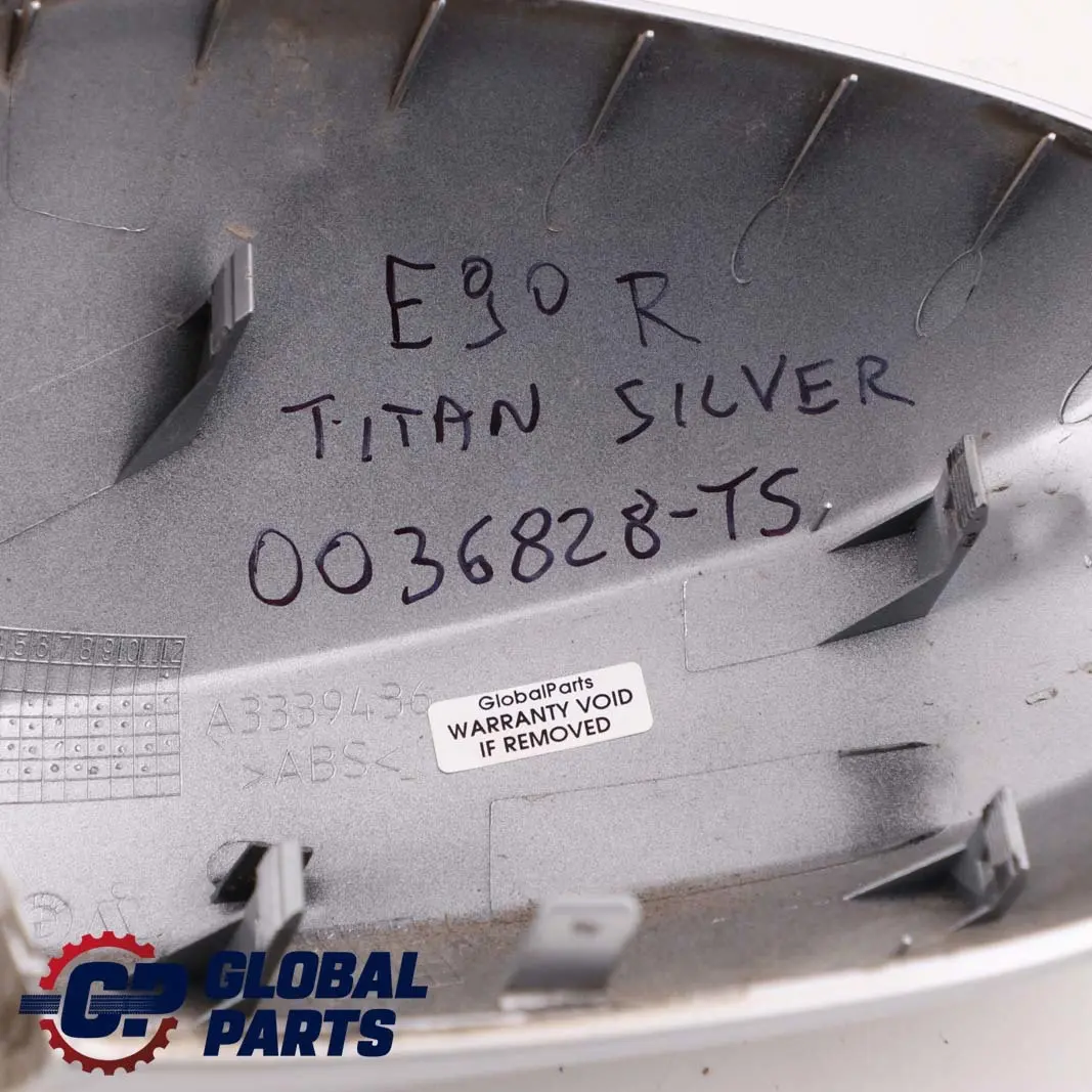 Right Cover O/S Casing Wing Mirror Titansilber Silver to BMW 3 Series E90 E91 LCI with Part number 0036828 BMW 3 Series E90 E91 LCI Right Cover O/S Casing Wing Mirror Titansilber Silver - SKU P0036828-TS - Part number 0036828