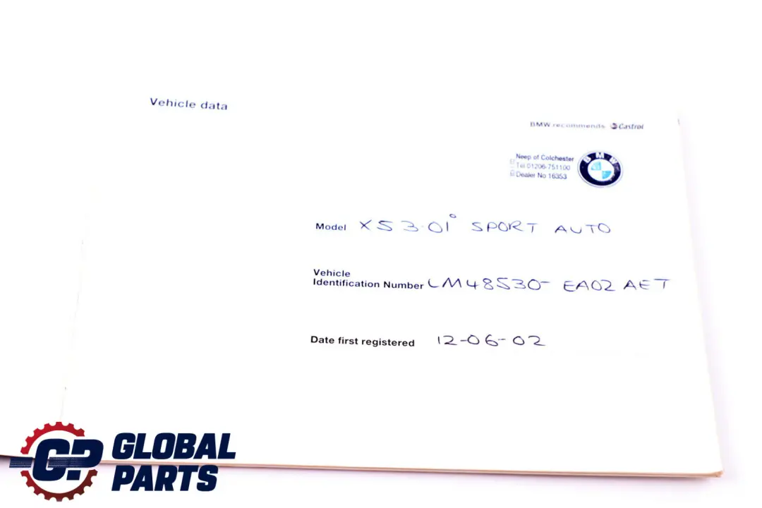BMW X5 Series E53 1 Service Booklets Owner's Handbook Case Pouch Wallet - SKU P0156407-1 - Part number 0156407