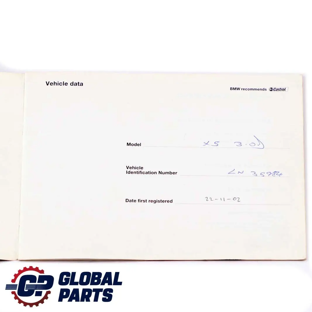 BMW X5 Series E53 Service Booklet Owner's Handbook Book Set Wallet Case - SKU P0156997 - Part number 0156997