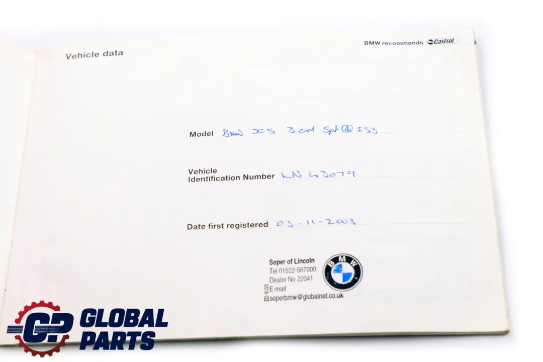 BMW X5 Series E53 3 Service Booklet Owner's Handbook Case Pouch Wallet - SKU P0157089-3 - Part number 0157089