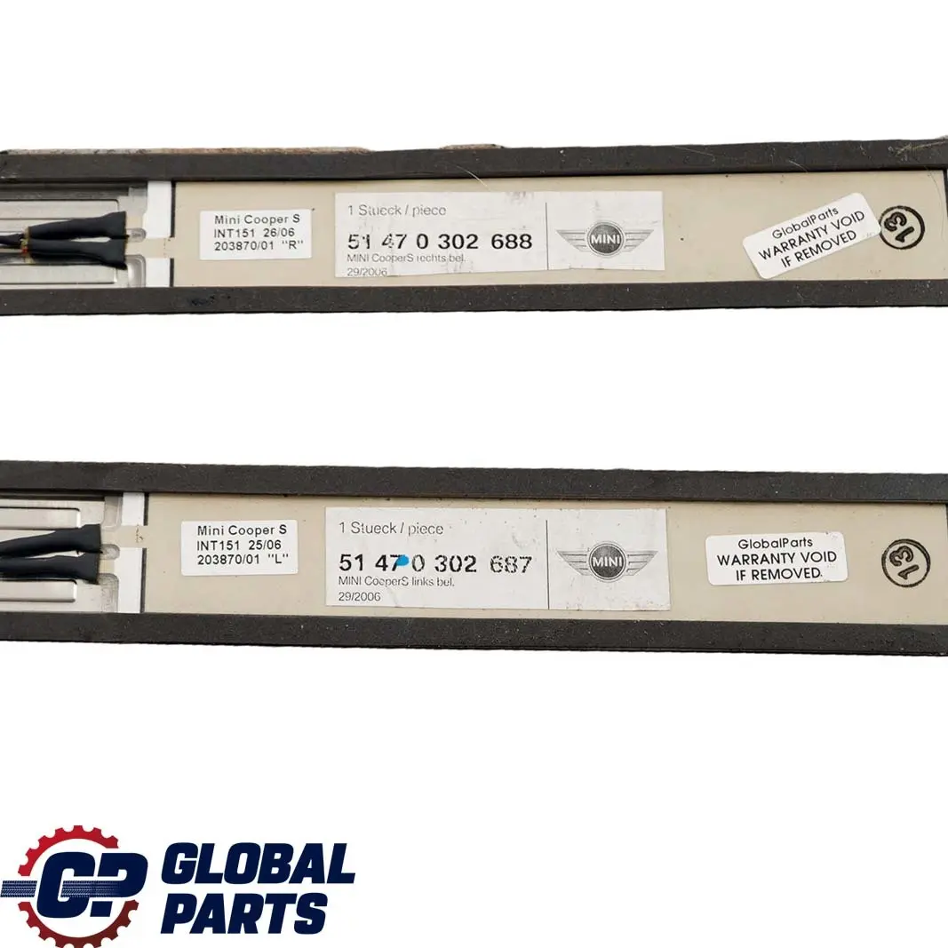 Einstiegsleiste Beleuchtet Blende Links Rechts Set für Mini Cooper S R53 R56 mit Teilenummer 0302687 0302688 Mini Cooper S R53 R56 Einstiegsleiste Beleuchtet Blende Links Rechts Set - SKU P0302687 - Teilenummer 0302687 0302688