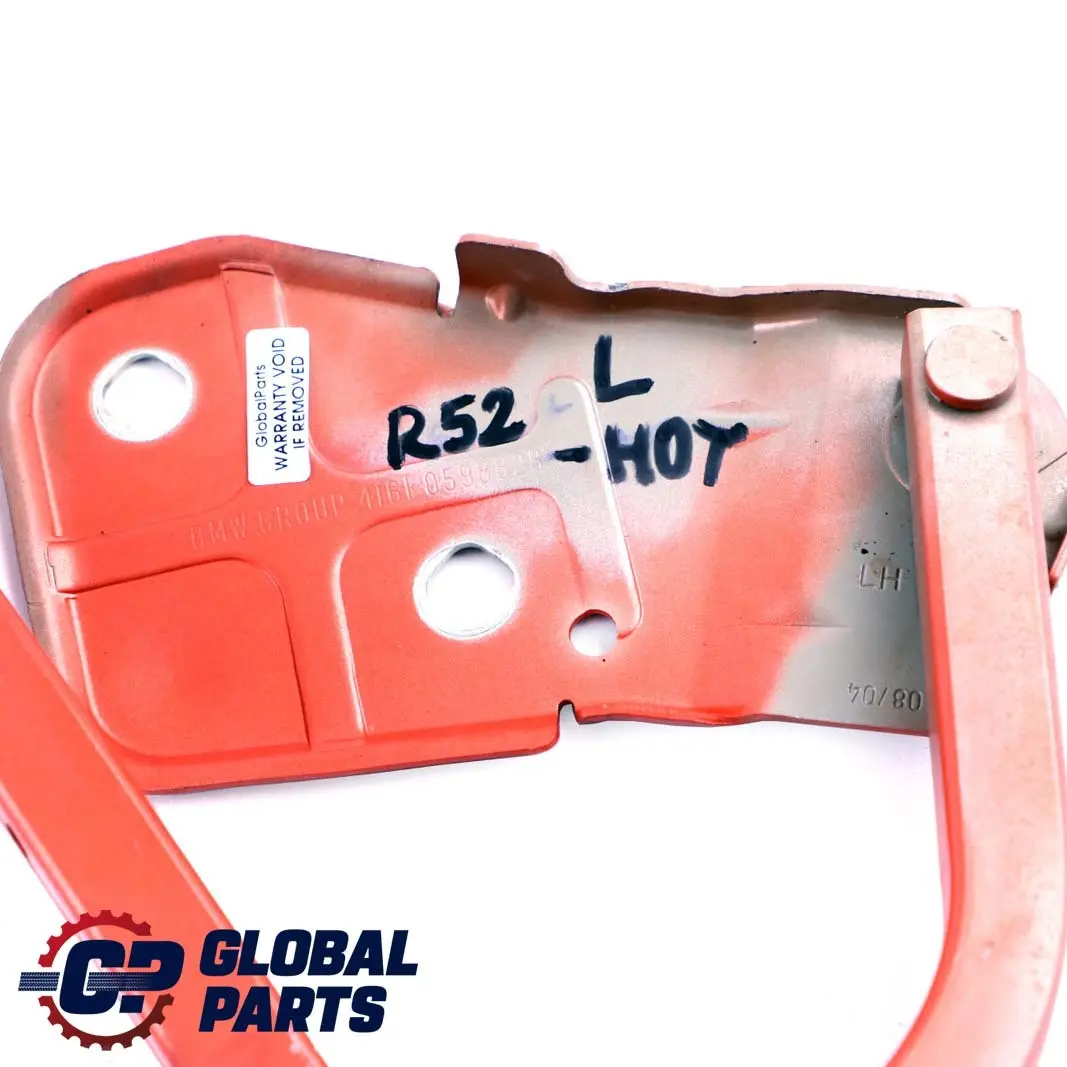 Left N/S Engine Hood Hinge Hot Orange Metallic A26 to BMW Mini Cooper One R50 R53 with Part number 0598828 BMW Mini Cooper One R50 R53 Left N/S Engine Hood Hinge Hot Orange Metallic A26 - SKU P0598828-HOT - Part number 0598828