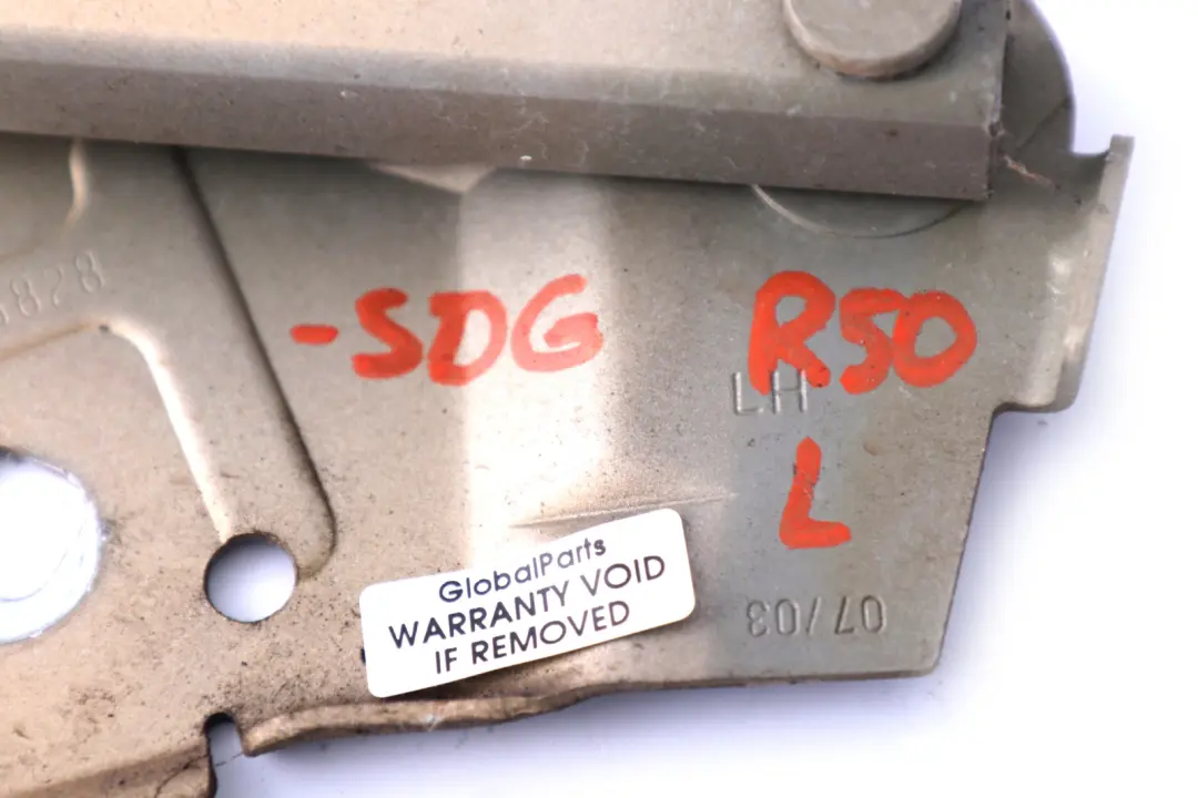 Left N/S Engine Hood Hinge Solid Gold to BMW Mini Cooper One R50 R52 R53 with Part number 0598828 BMW Mini Cooper One R50 R52 R53 Left N/S Engine Hood Hinge Solid Gold - SKU P0598828-SDG - Part number 0598828