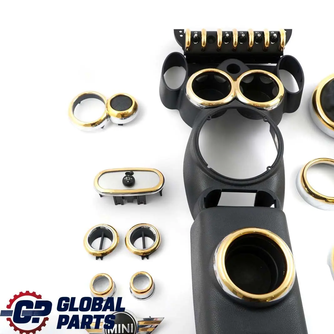BMW Mini One R50 Dekor Set Armaturenbrett Zierblende Mittelkonsole Gold - SKU R50 Set Dash Gold - Teilenummer R50 Set Dash